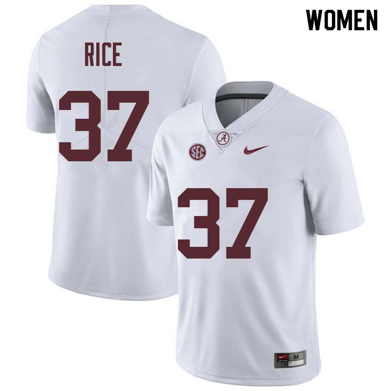 Women #37 Jonathan Rice Alabama Crimson Tide College Football Jerseys Sale-White